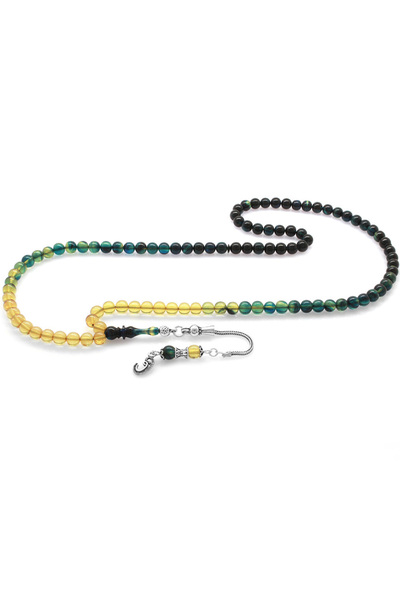 Tesbihane 925 проба срібла з бахромою, куля з вирізом, синьо-білий вогняний б...