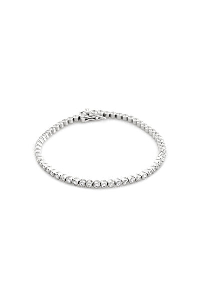 Tesbihane Zirkon Taşlı Tarz Tasarım Tam Tur 925 Ayar Gümüş Kadın Bileklik