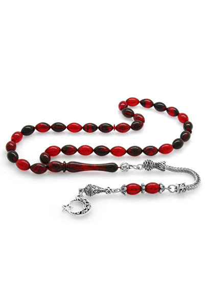 Tesbihane Ayyıldız Kararmaz Metal Püsküllü Arpa Kesim Kırmızı-siyah Ateş Kehr...