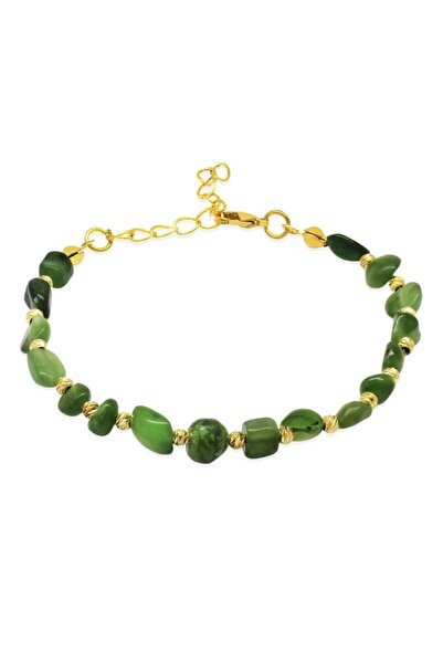 Tesbihane سلسلة معدنية ذهبية اللون مزينة بكرة دوريكا من حجر اليشم غير المتماث...