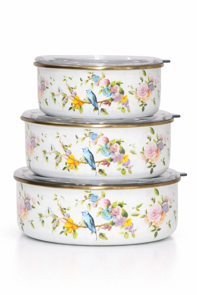 PR HOME Sparrow Enamel Triple Storage Set
