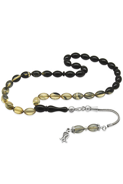 Tesbihane 925 Ayar Gümüş Püsküllü Arpa Kesim Bilek Boy Süzme Siyah Beyaz Ateş...