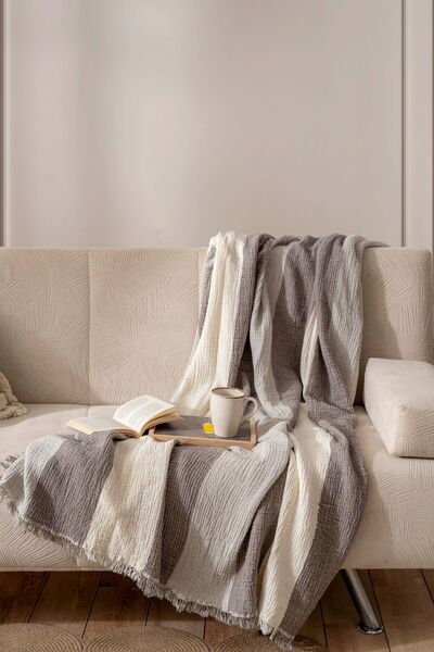 MYLASA HOME 4 Layer Muslin Bedspread - 220X240 cm Multi-Purpose Cotton Sofa C...