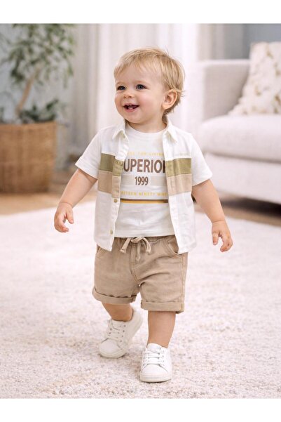 Concept. Concept Muslin Shirt and Shorts 3-Piece Set 6-18 Months - Beige6-9 M...