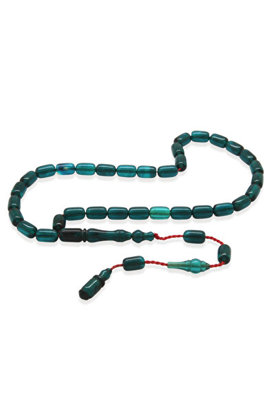 Tesbihane Systemed Barley Cut Ankle Length Water Blue Fire Amber Prayer Beads