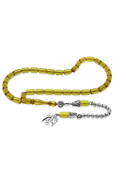 Tesbihane Амбър молитвени броеници - неръждаем метален пискюл - жълт цвят - м...