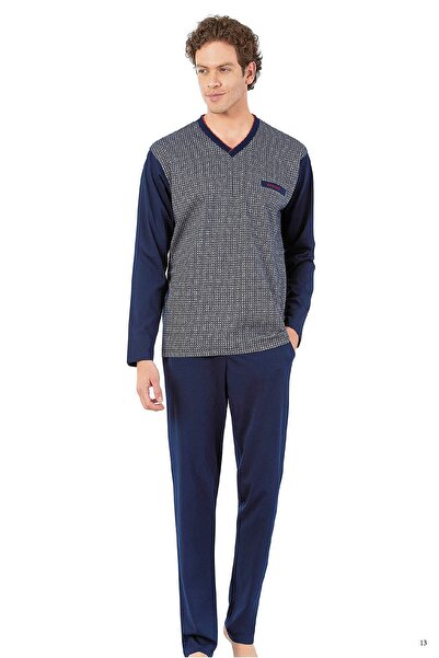 Pierre Cardin 6058 Erkek Uzun Kollu V Yakalı Pijama Takımı-Lacivert