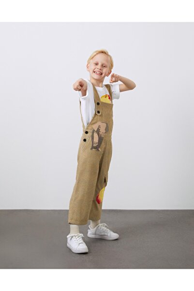 Manimani Nakış Detaylı Düğmeli Erkek Çocuk Kadife Tulum