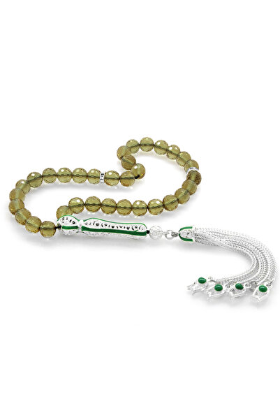 Tesbihane Alpaka Püsküllü Yeşil Mineli Küre Kesim Bilek Boy Zultanit Tesbih