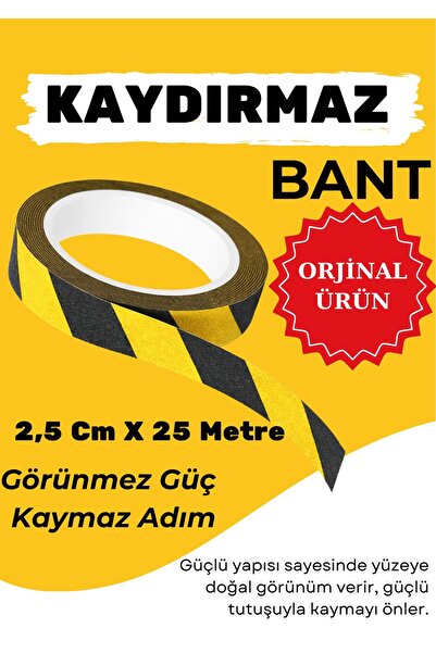 OSSOFOL 2,5 CM X 25 METRE SARI SİYAH Kaydırmaz Bant – Merdiven ve Islak Zemin...