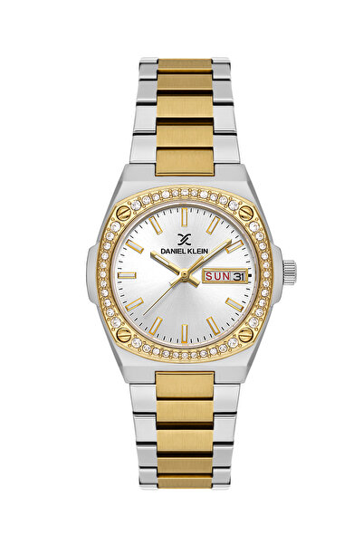 Daniel Klein ساعة نسائية فاخرة من الفولاذ المقاوم للصدأ باللونين الفضي والذهب...