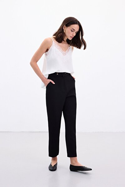 Sateen Belted Trousers - Black