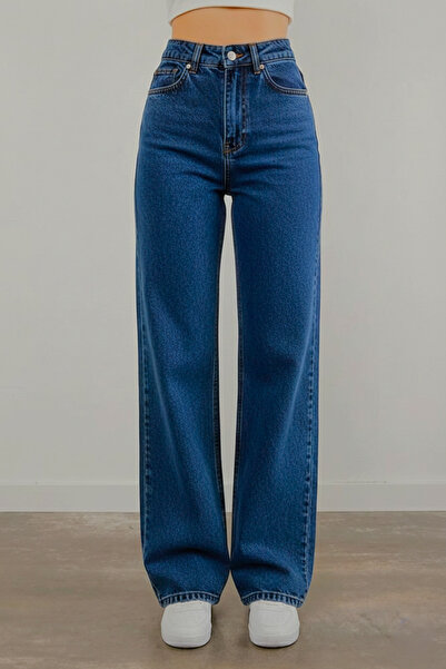 Story Medium Dark Blue Lycra Super Extra High Waist Palazzo Loose Jean Pants