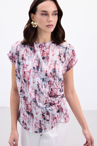 Sateen Bluză plisată fără mâneci - Burgundy