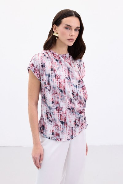 Sateen Bluză plisată fără mâneci - Burgundy