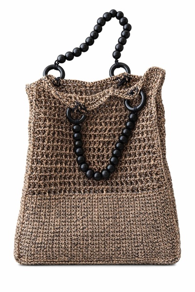 Mimoza Accessories حقيبة نسائية طويلة - مزينة بالخرز الخشبي