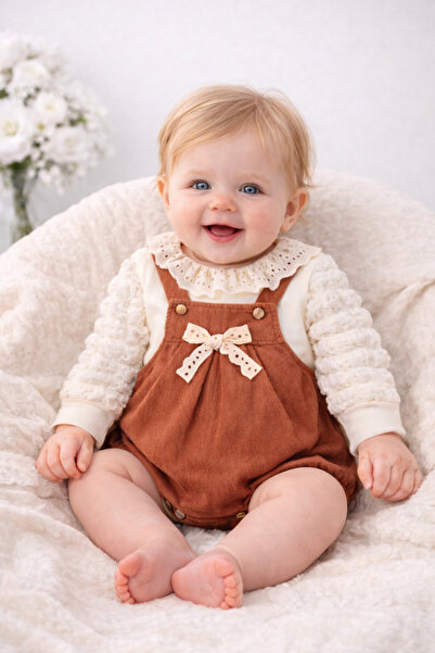 İZYALİF BABY طقم رومبير من قطعتين للفتيات الصغيرات مع ياقة من الدانتيل، مصنوع...