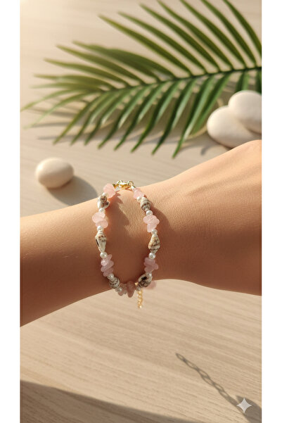liva atelier kırık taş deniz kabuğu bileklik - pembe