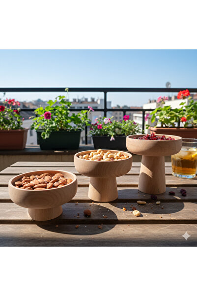 ayrawood 3 lü set 9 CM ahşap sunum çerezlik kahve sunum dekor mum altlığı