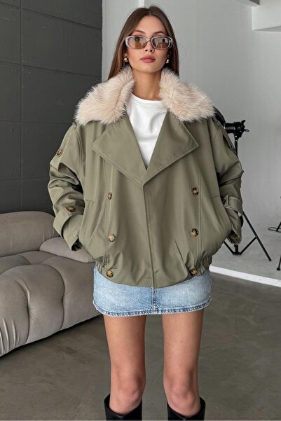 ALFUDO Moda Collection Fur Collar Elastic Waist Trench