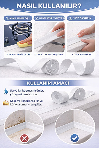 BEYZANA Su Sızdırmaz Geçirmez Bant Lavabo Küvet Kenar Bandı Küvet Duş