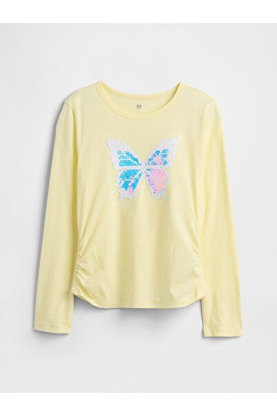GAP Kız Çocuk Sarı Ruched Grafik Baskılı T-Shirt