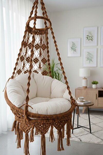 WOODSHUT Tek Kişilik Makrome El Örgüsü Salıncak (KAHVERENGİ) MİNDER VE ASKI D...