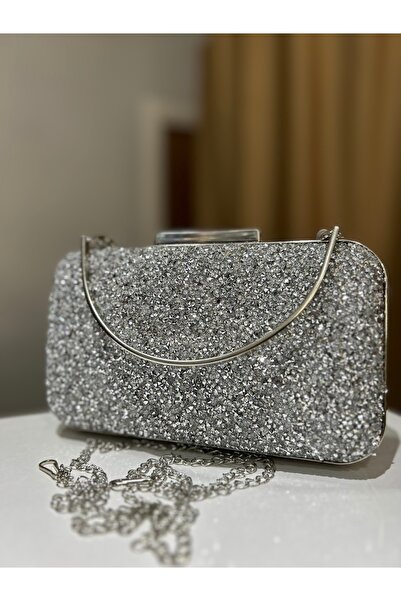 NO BRAND Işıltılı kristal taş işlemeli çanta