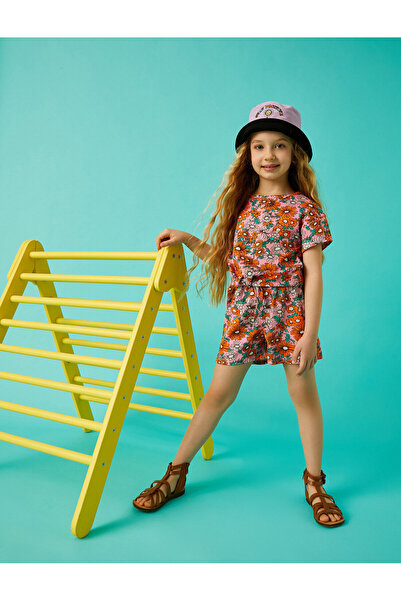 Koton Çiçekli Beli Bağcıklı Şort Pamuklu