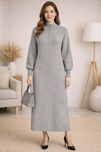 semela فستان طويل بتفاصيل سحاب من قماش الفيتيل للموسم الجديد (130 سم)