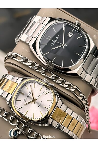Ferrucci Brand Black Color Functions Active Lover Couple Wristwatches + Bracelet
