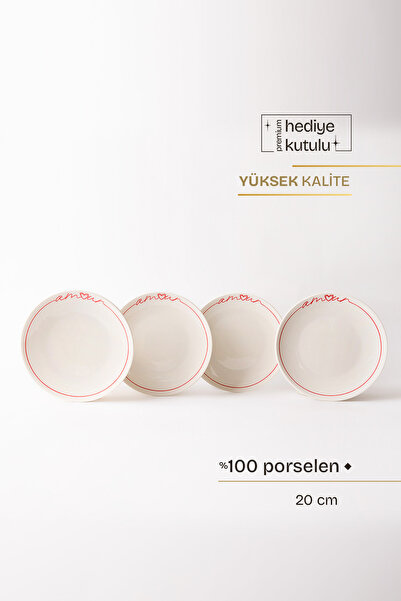TUSE LIVING Amour Yazılı 4' lü Porselen Pasta Tabağı 20 cm