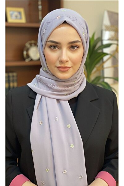 Veil Designer طرحة موف بتطريز ملون علي كامل الطرحة بقماش بوال ياباني المقاس :...