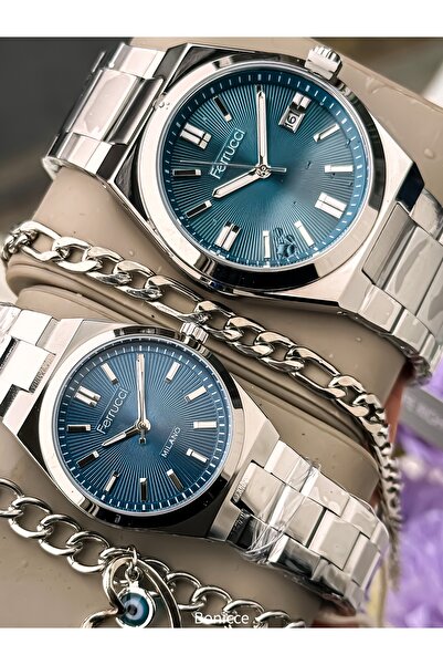 Ferrucci Silver Yellow Lover Wrist Watch with Rosary Bracelet Gift - Brand St...