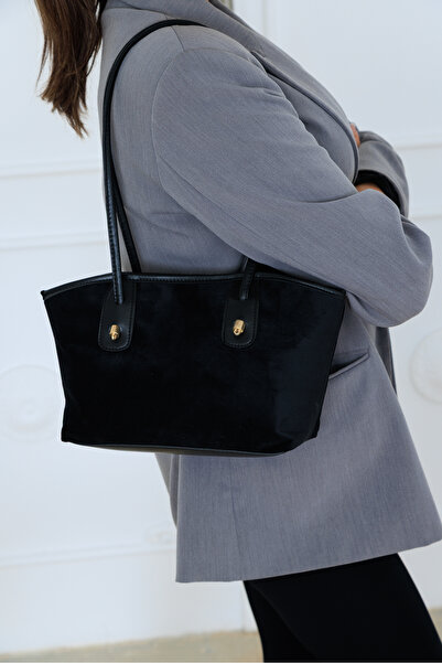 torime حقيبة كتف وحقيبة يد نسائية من جلد الغزال النباتي الفاخر باللون الأسود