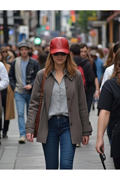 BY SCK Unisex Kırmızı Hakiki Gerçek Deri Şapka Bere - Kışlık Şapka - Yeni Sezon