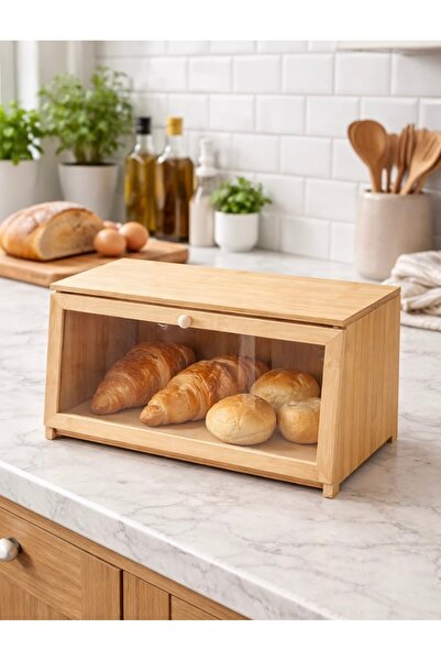 Pembelia Life Bambu Ekmek Dolabı Kapaklı Ekmeklik Kutusu