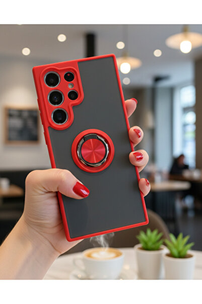 Hatreds Samsung Galaxy S24 Ultra İçin Kamera Korumalı Yüzüklü Kılıf - Leke Tu...