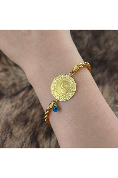 Altınbeyi 22 Ayar Yatırımlık Yeni Yarım Altınlı 14 Ayar Halat Zincirli Bileklik