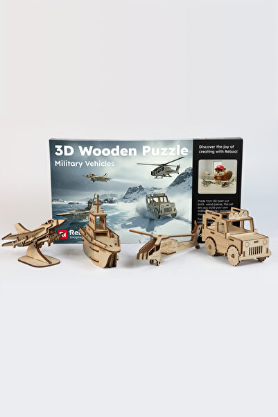 Reboo 3D Ahşap Puzzle Askeri Araçlar Maket ve Boyama Eğitici Zeka Oyunu 3 Boy...