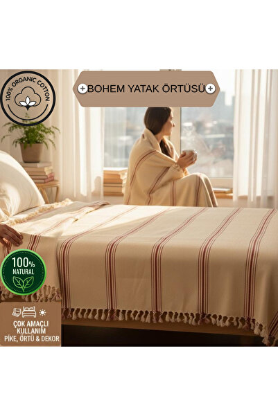 DNRYSL غطاء سرير مفرد من القطن بنسبة 100%، مزين بشراشيب، مقاس 130×180 سم