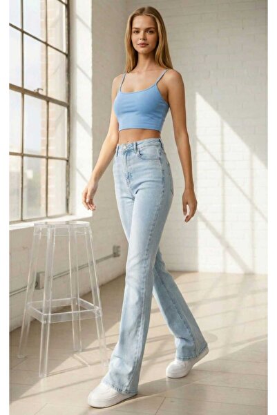 NWC Zvonaste nogavice F Zvonaste farmerke Jeans I Visok struk Light Blue Snow...