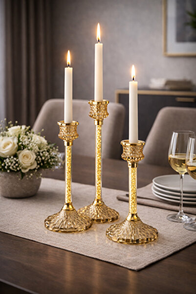 Palpe 3lü Mumluk Şamdan Dekoratif Obje Biblo Süs Eşya Salon Aksesuar Tv Sehpa...