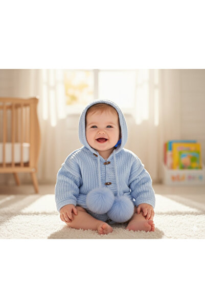 NEAR Kadife Yün Örgü Pomponlu Kulaklı Kapüşonlu Bebek Montu – Yumuşak, Sıcak ...