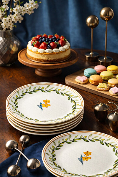 grandora طبق تقديم الكيك والحلويات أنيق باللون الأخضر بنقوش، 6 قطع، مقاس 20 س...