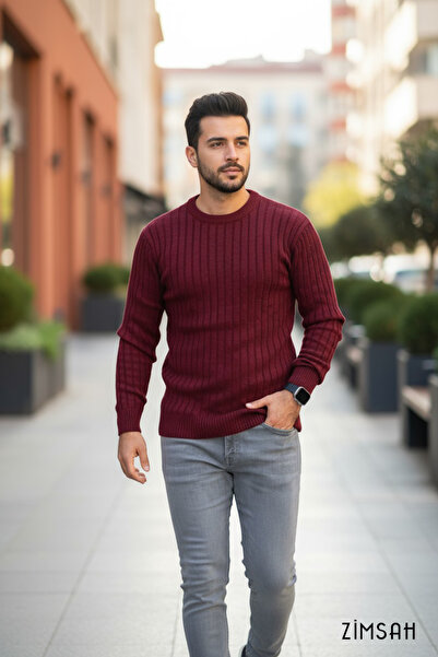 Zimsah Pulover pentru bărbați Tricotaj Pulover Roșu Claret Pulover Slim Fit