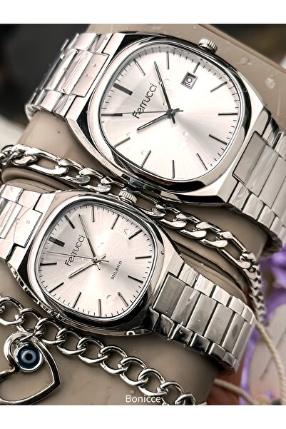 Ferrucci العلامة التجارية الفضة اللون الصلب الحبل العشاق زوجين ساعات المعصم سوار