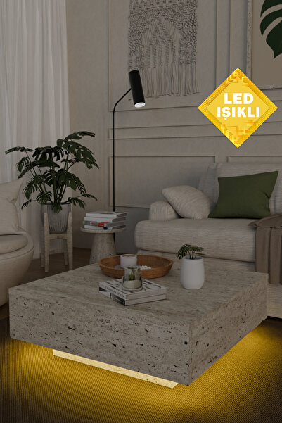 Estoria Home Led Işıklı Kullanışlı Uçan Kare Salon Orta Sehpa Yeni Nesil Mode...