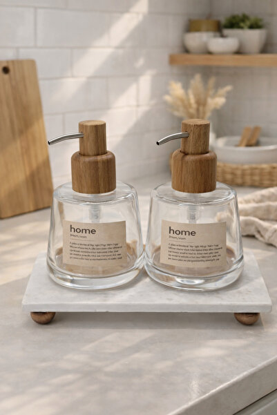 BUCOLIC Mermer Standlı – 2’li Cam Sabunluk Seti