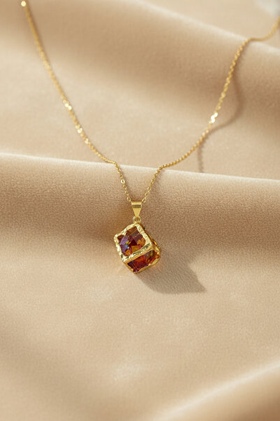 Lorivelle Sunset Red Orange Raw Natural Stone Pendant Steel - High Energy and...